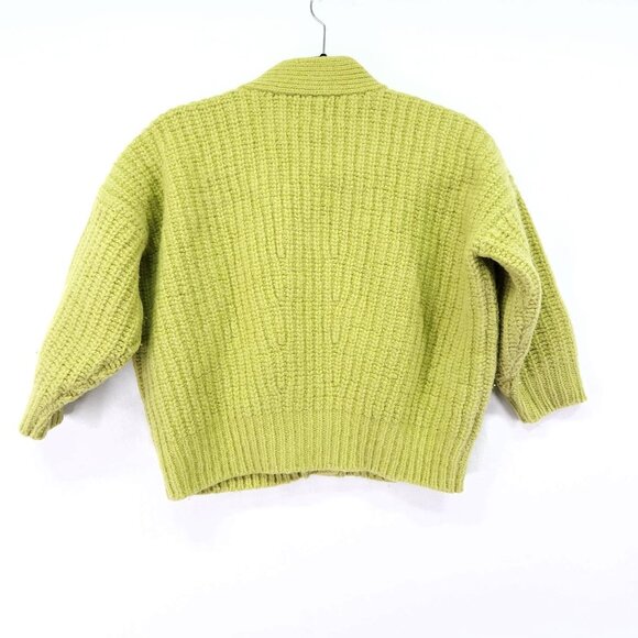 babaà No.22 Cardigan 100% Eco Wool Ribbed Knit Green Button Front Sweater - Picture 2 of 14